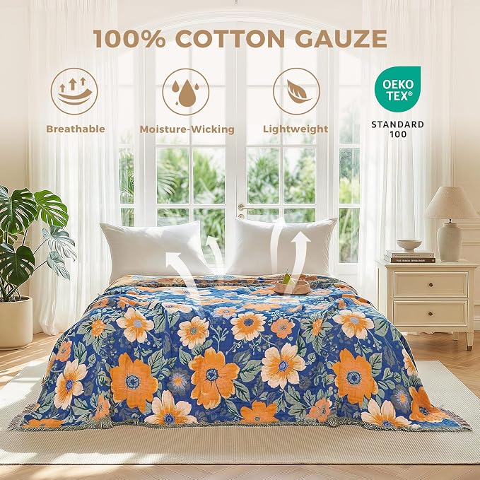 LUTBM Boho Throw Blanket for Bed Cotton Summer Blankets for Bedroom Living Room - Image 2