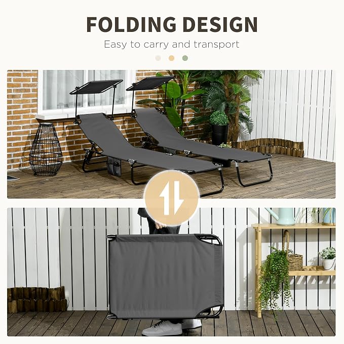 Outsunny Folding Chaise Lounge Pool Lounge Chairs Set of 2, Outdoor Sun Tanning - Image 6
