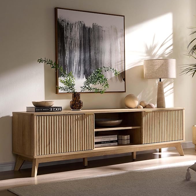 OKD 70" Mid Century Modern Fluted TV Stand, Entertainment Center, Media Console - Image 6