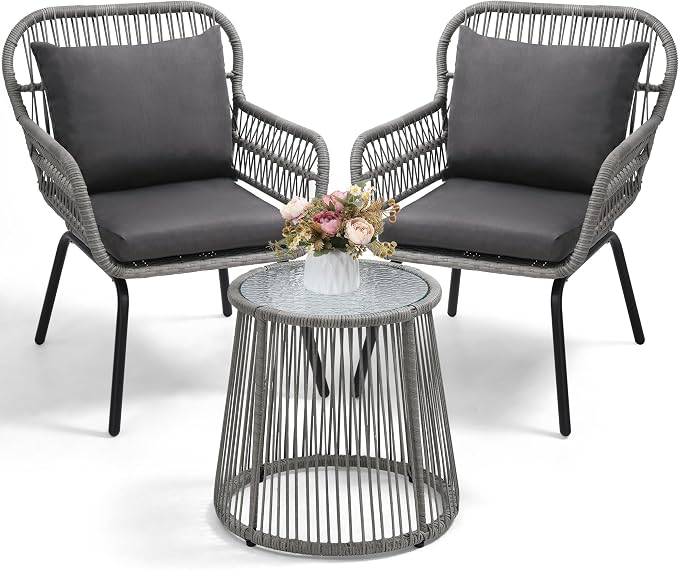 wildformers 3 Pieces Rattan Wicker Bistro Set, Outdoor Conversation Set by wildformers