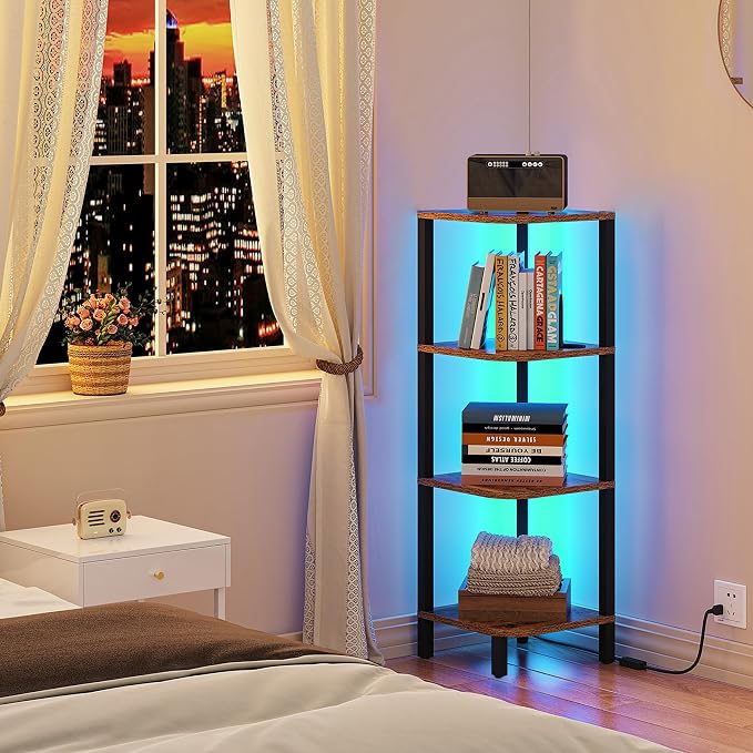 TUTOTAK Corner Shelf, 4-Tier Corner Bookshelf by ChoosetutotakFurnitureBuildYourCozyHome
