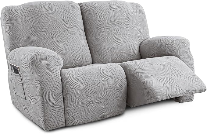 Recliner Loveseat Covers, 4-Piece Stretch Geometric Strokes Jacquard Reclining by Unknown