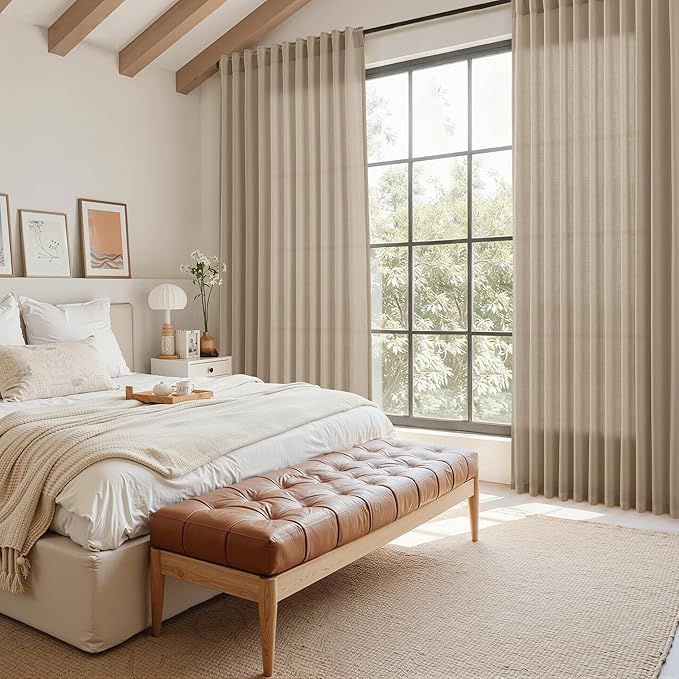 Nanspring Sepia Beige Linen Curtains 84 Inch Length 2 Panels Set - Image 7