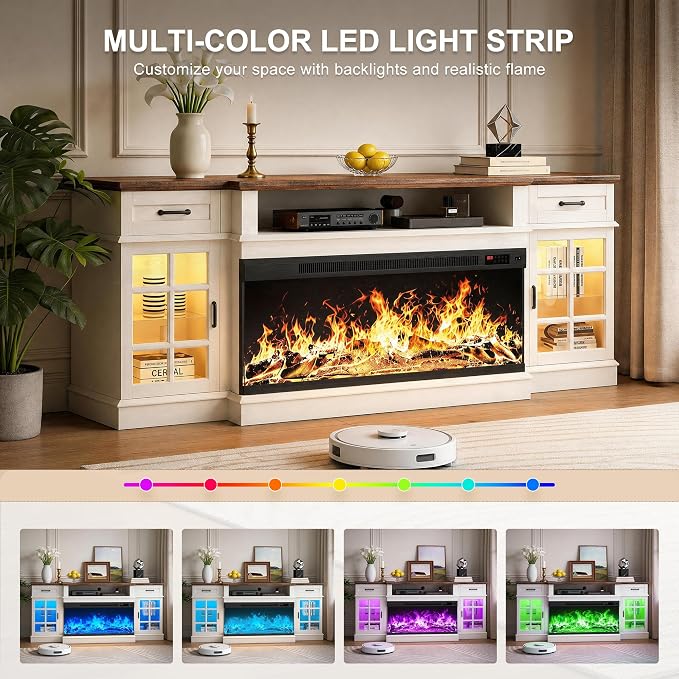 MXV 80" Fireplace TV Stand, 3-Sided Glass Fireplace and Modern Entertainment - Image 7