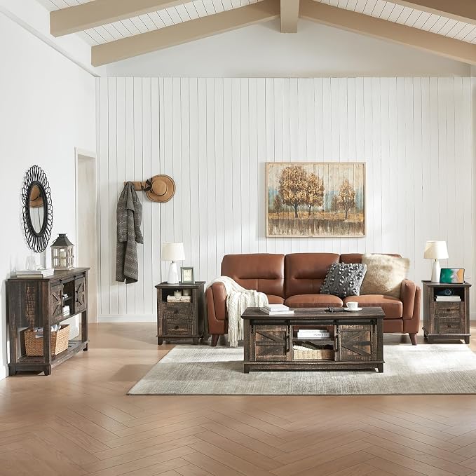 AMERLIFE Farmhouse 4-Piece Living Room Set, Entryway Console - Image 3