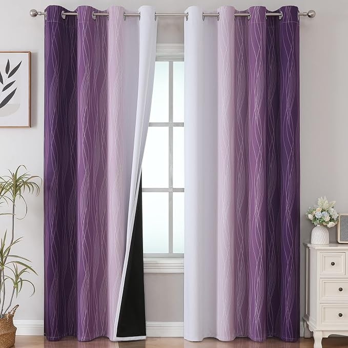 Estelar Textiler Purple and Greyish White Ombre Blackout Curtains 90 Inch by ESTELARTEXTILER