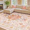 RELEANY Area Rugs 7'x10' Washable Non-Slip, Floral Vintage Distress Print by RELEANY