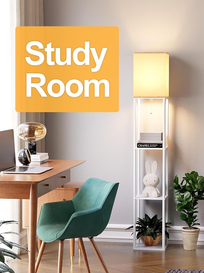 Floor Lamp with Shelves for Living Room White, Shelf Floor Lamp with 3 CCT LED - Image 9
