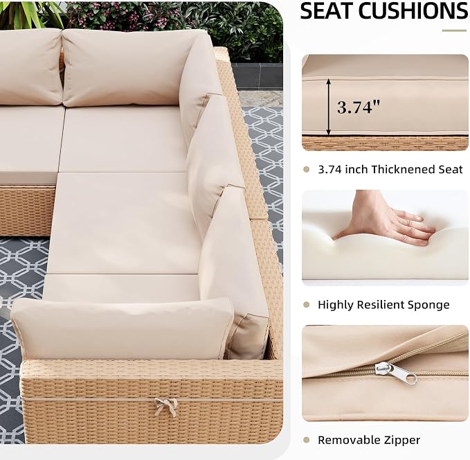 UPHA 7 Pieces Patio Furniture Sets, Wicker Outdoor Sectional Sofa Couch - Image 5