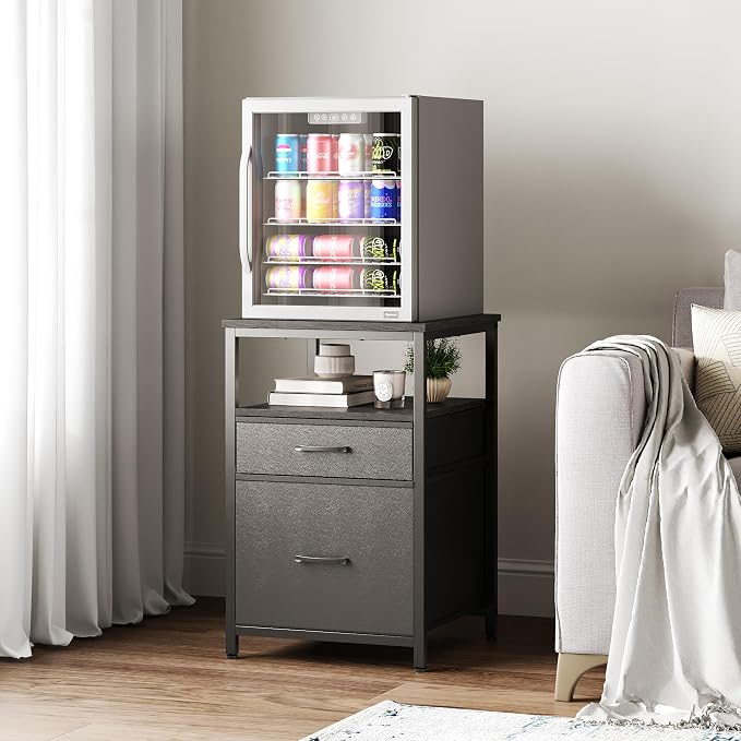 Herture Mini Fridge Stand with 3 Storage, Mini Fridge Cabinet, Beverage Fridge - Image 3