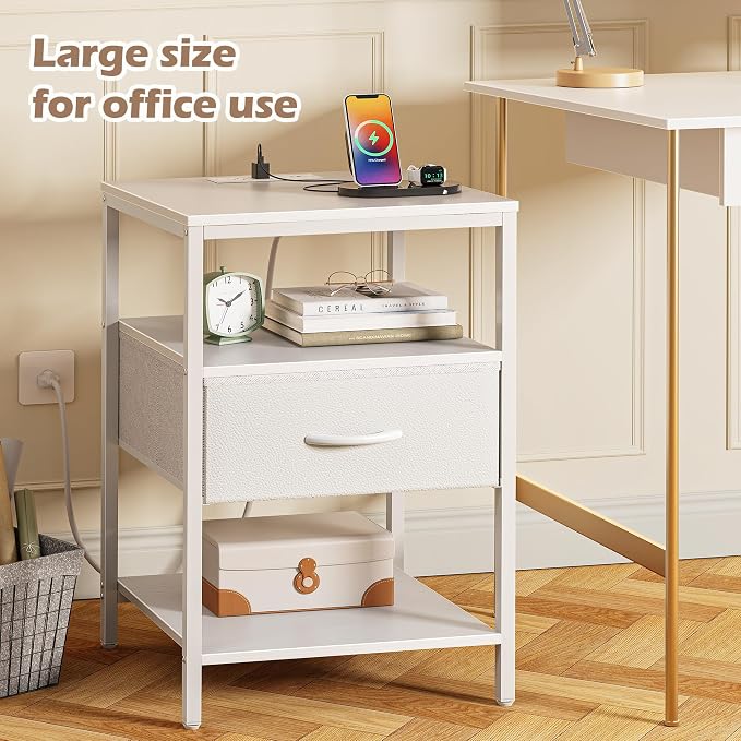 SUPERJARE Nightstand with Charging Station, 17.7 Inches Wider Side Table - Image 7