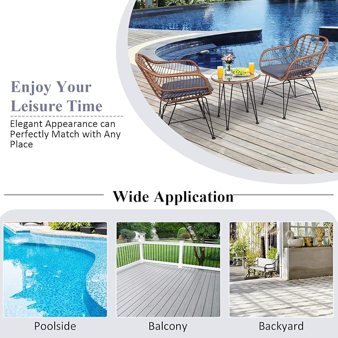 Tangkula 3 Pieces Patio Conversation Bistro Set, Outdoor Wicker Furniture - Image 8