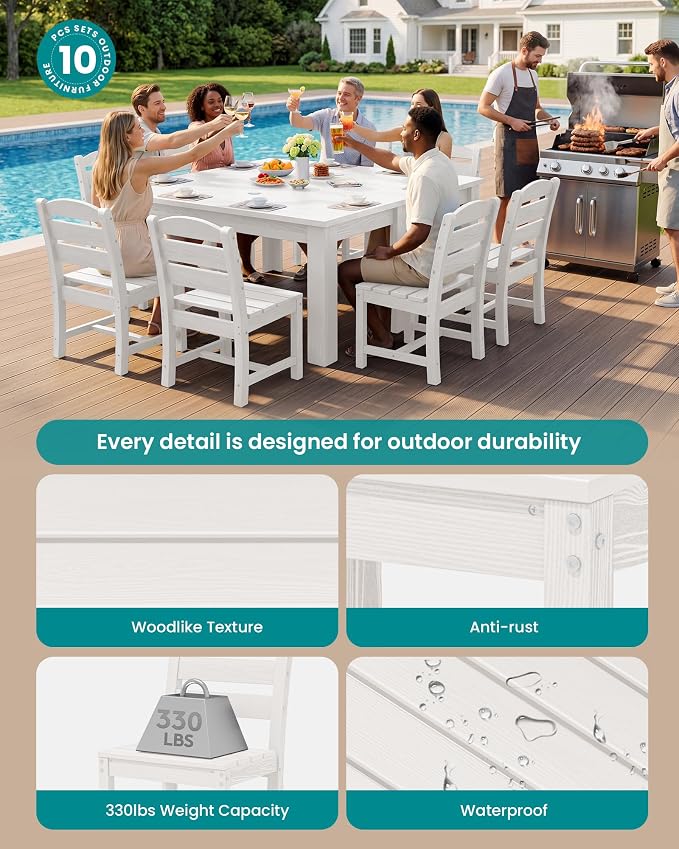 SERWALL Outdoor Dining Set for 8 – HDPE Patio Set - Image 2