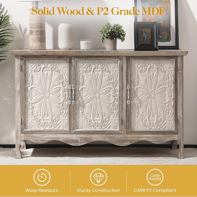 RoyalCraft Buffet Cabinet with Storage, Vintage Solid Wood Sideboard with 3 - Image 6