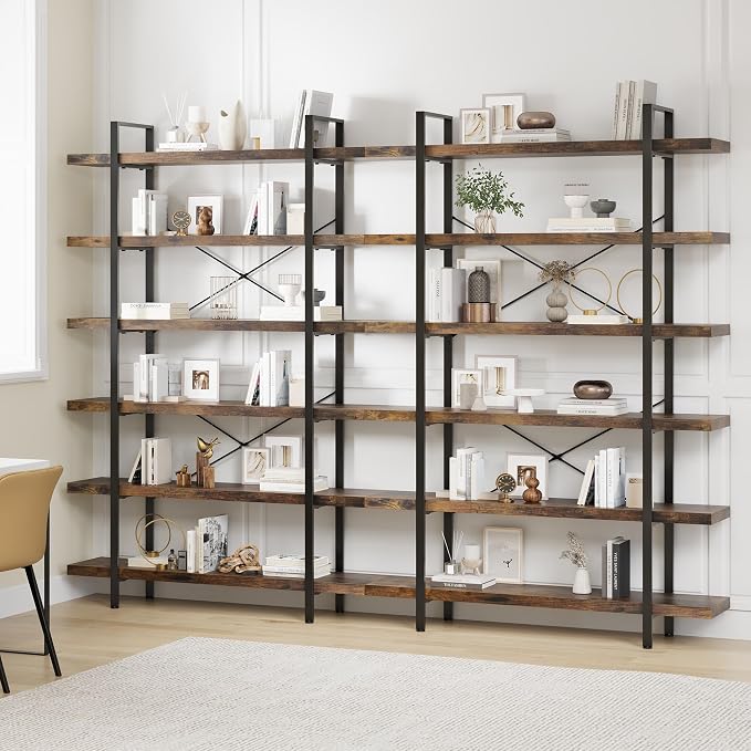 OtterOasis Bookshelf Set of 2, Heavy Duty 6-Tier Industrial Bookcase, 120lbs by OtterOasis