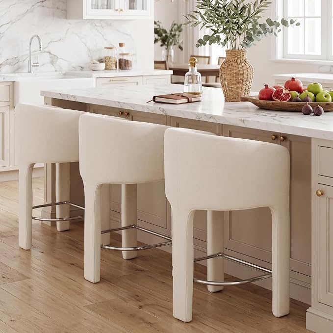HNY Modern Counter Height Bar Stools Set of 3, 26”H Barrel Counter Stools by HNY