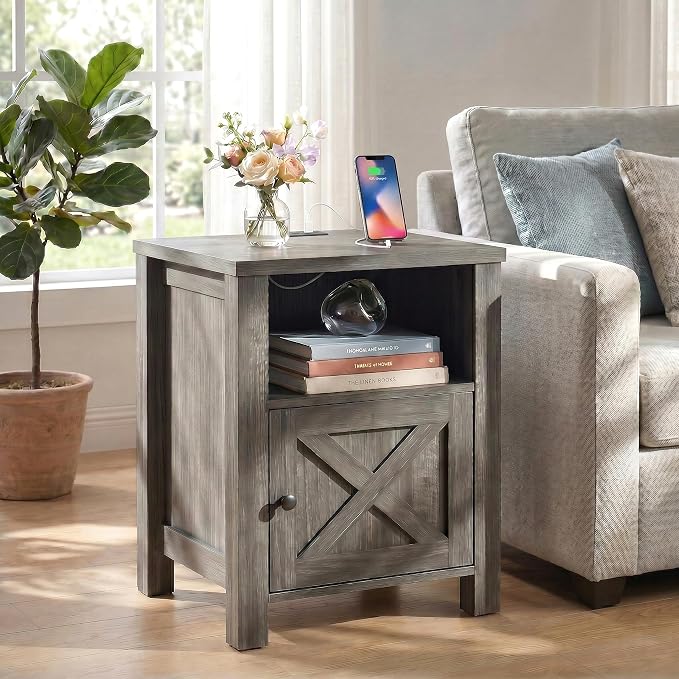 Marsail Farmhouse Nightstand Set of 2, Wood Bedside Table - Image 4
