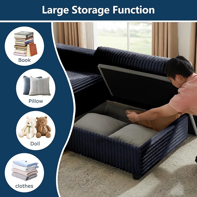 35.3" Corduroy Ottoman with Storage Oversized Ottoman - Image 3