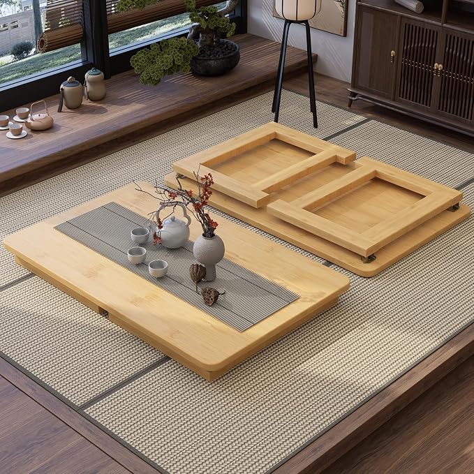 Japanese Floor Table, Bamboo Folding Coffee Table, Portable Solid Wood Japanese - Image 7