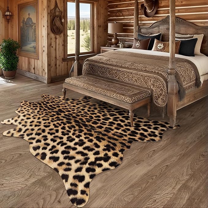 AROGAN Premium Leopard Print Rug 4.6x5.2 Feet, Machine Washable Faux Fur - Image 3