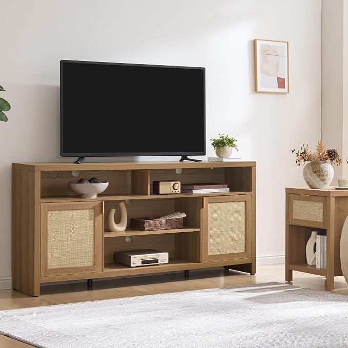 SICOTAS 63" Rattan TV Stand for 55" 65" TV - Image 6