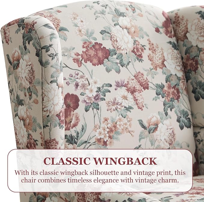 HUIMO Printed Wingback Accent Chair, Linen Upholstered High Back Armchair - Image 4