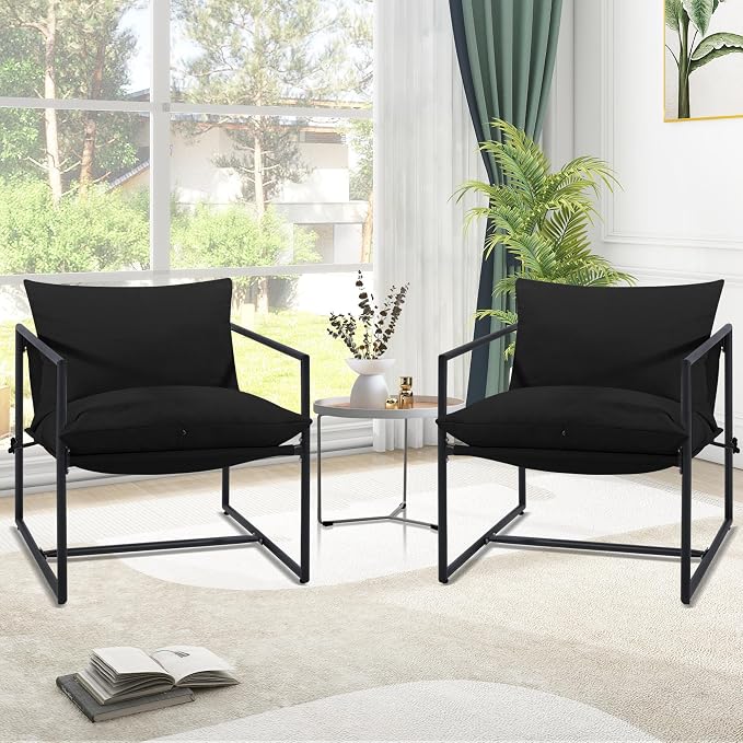 Kromax Sling Accent Chair, Cozy Living Room Chairs, Square Metal Frame by KROMAX