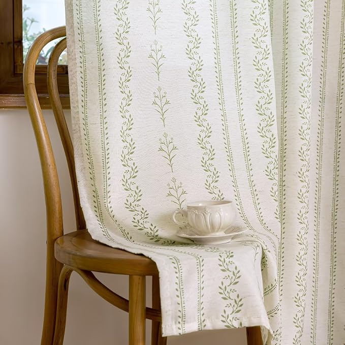 BGment Sage Green Floral Curtains 84 Inch Long, Light Filtering Linen Curtains - Image 8
