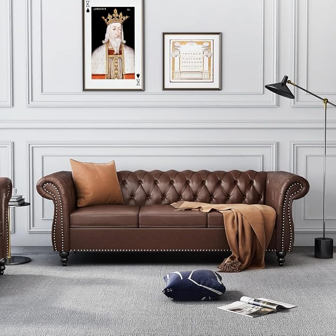 Chesterfield 3 Seater Sofa, Modern Leather Tufted Couch 3 Seater by RUSTYER