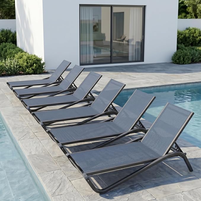 Patio Chaise Lounge Chairs Set of 6, All-Weather Aluminum Pool Loungers by PatioKingdom