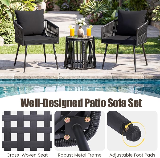 Tangkula 3 Pieces Patio Rattan Bistro Conversation Set, Outdoor All-Weather - Image 8