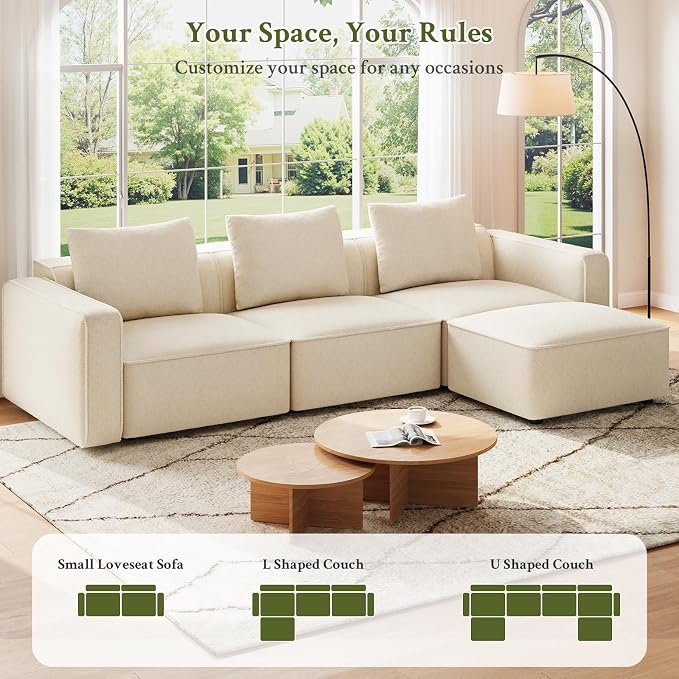 Welzona 132" Sectional Couch, Locked-in Modular Sectional Sofa, Wood Frame - Image 7