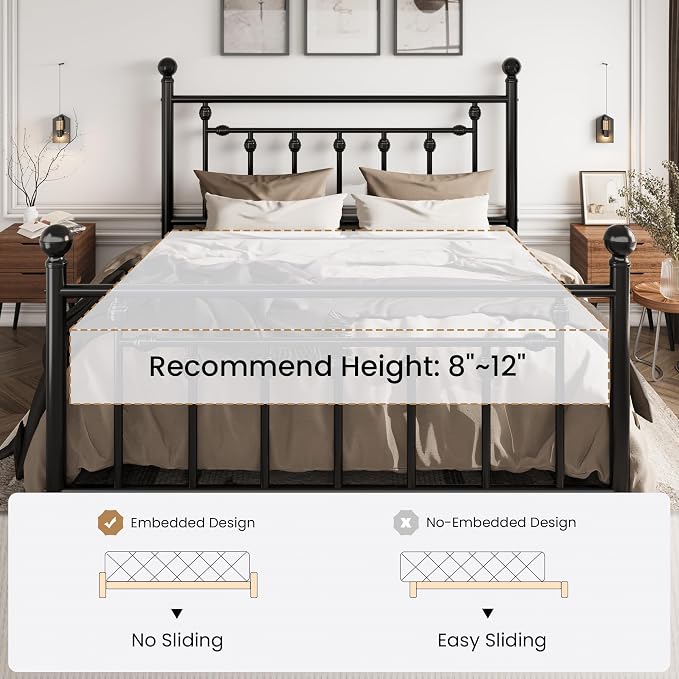 SHA CERLIN 14" Full Size Metal Platform Bed Frame/Victorian Headboard and - Image 7