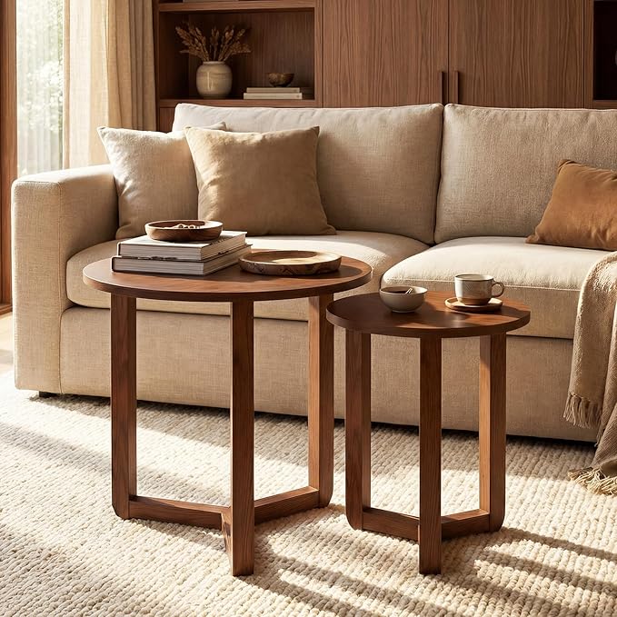 Giantex Round Nesting Coffee Table Set of 2, Wood Nesting End Tables - Image 7