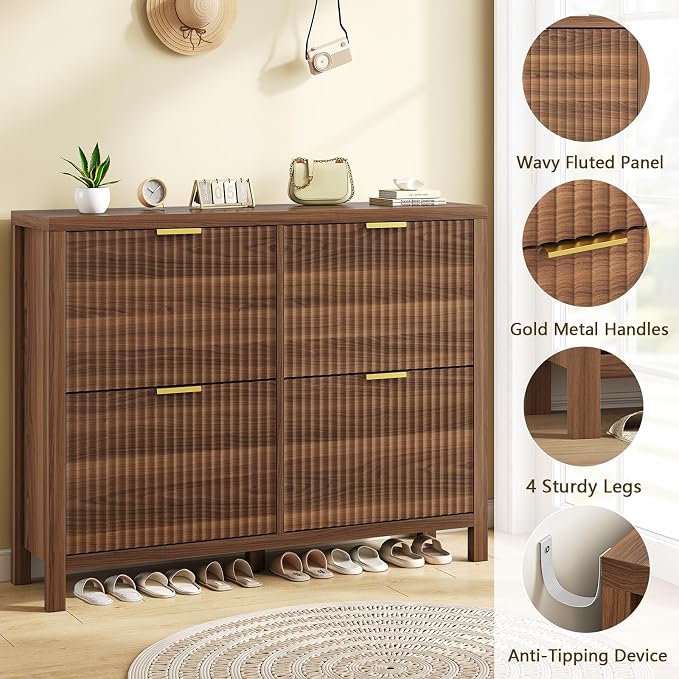 YOMILUVE Shoe Cabinet Storage for Entryway, Fluted Shoe Cabinet - Image 6