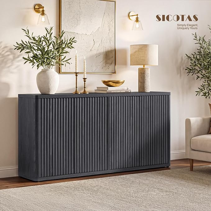 SICOTAS Buffet Cabinet with Storage Accent Sideboard with 4 Doors 66.3" Wide - Image 8