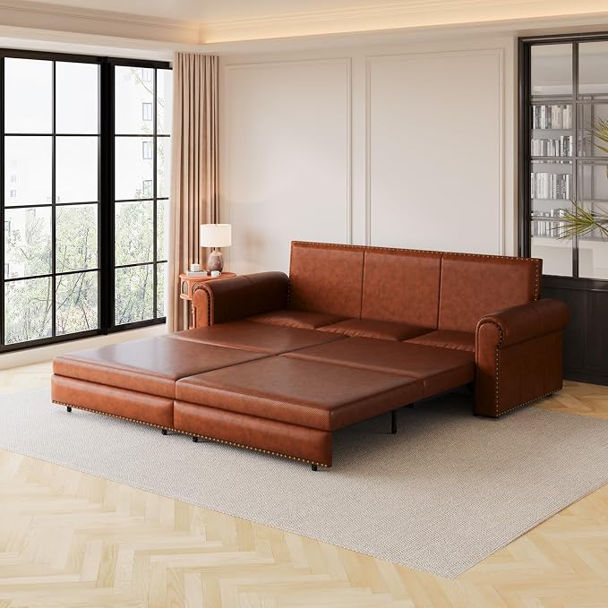 Faux Leather Sleeper Sofa Couch - Image 5