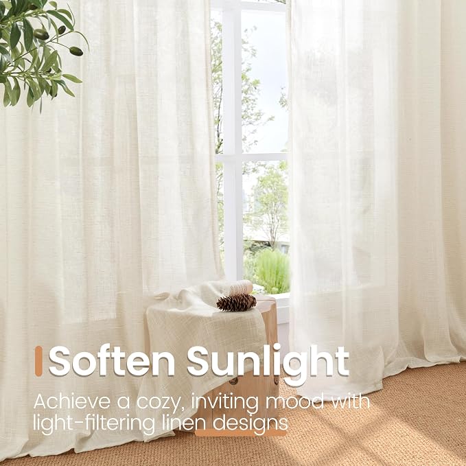 BGment Beige Linen Curtains 40 Inch Length - Image 4