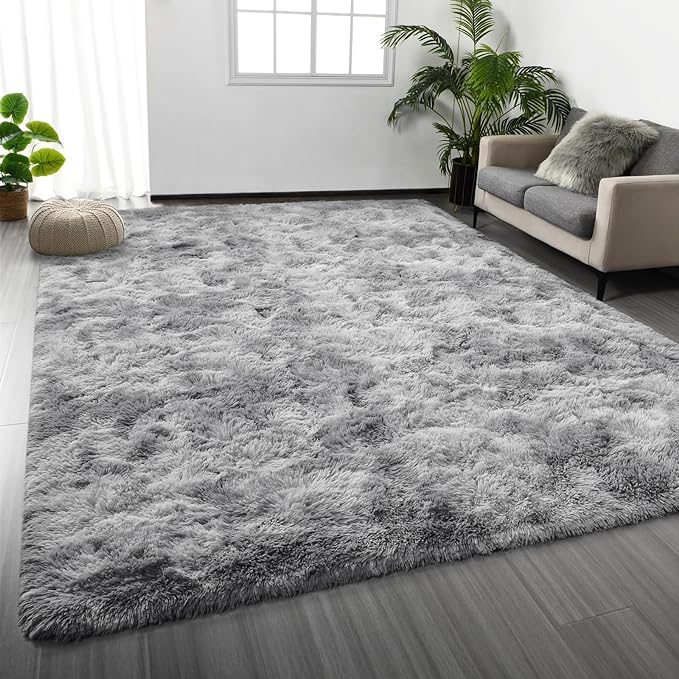 Large Shag Area Rugs 9 x 12, Tie-Dyed Plush Fuzzy Rugs by Deerhoo
