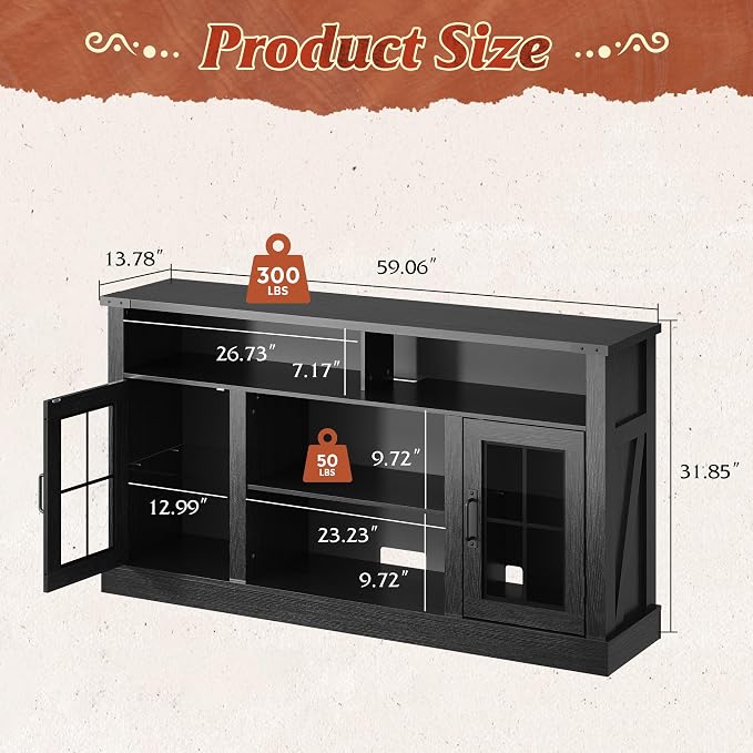 WLIVE Farmhouse TV Stand for 65 Inch TV, Tall Entertainment Center - Image 3