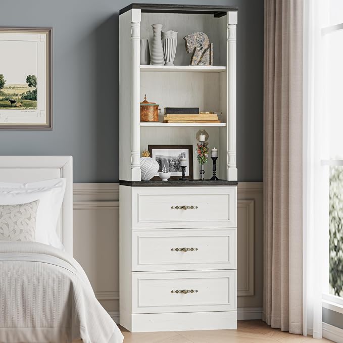 Bookshelf with Drawers, Floor Standing Display Storage Cabinet - Image 8
