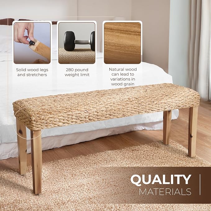 Indoor Bench Wicker for Entryway Bench, Wood Bench for Living Room Dining Bench - Image 7