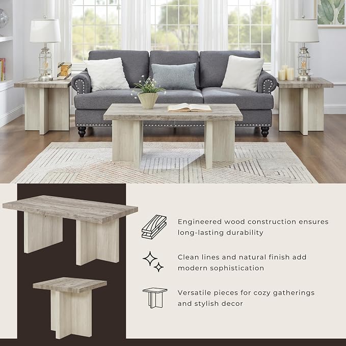 Roundhill Furniture Mchome 3-Piece Coffee Table Set, Coffee Table and Two End - Image 9