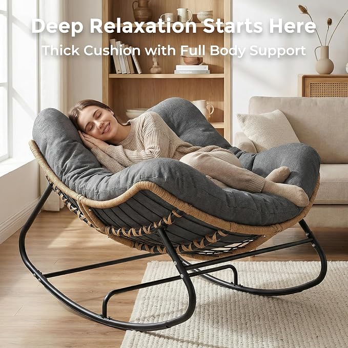 SWITTE Outdoor Papasan Rocking Chair, Oversized Patio Egg Chair - Image 7