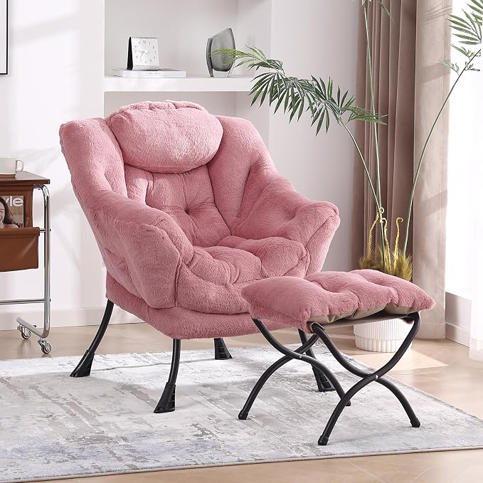MBOOYOME Lazy Chair with Folding Ottoman, Modern Accent Armchair with Armrests - Image 2