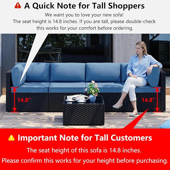 Shintenchi 5 Pieces Outdoor Patio Sectional Sofa Couch, PE Wicker Furniture Sets - Image 3