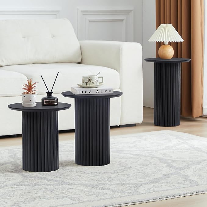 Bifins Round Nesting Coffee Table Set of 3, Mid Century Modern Fluted Coffee - Image 4