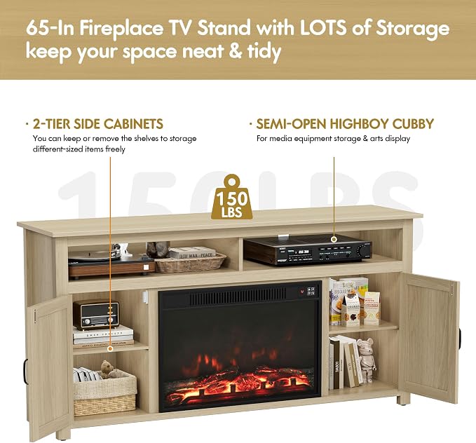 YESHOMY Fireplace TV Stand for Television up to 65+ Inch - Image 3