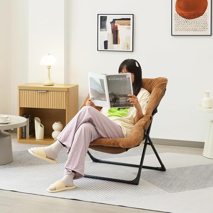 Comfy Saucer Chair for Adults, Soft Faux Fur Bedroom Chair, Accent Dorm Chairs - Image 2