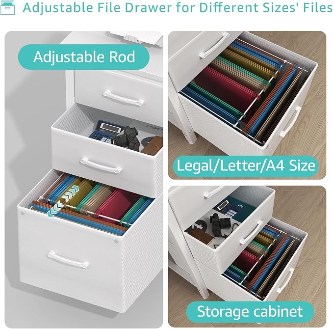 Lufeiya White Desk with File Drawers Cabinet, 47 Inch Reversible Computer Desk - Image 5